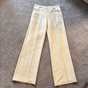 High-Rise Wide-Leg Cream Trousers with Button Detail